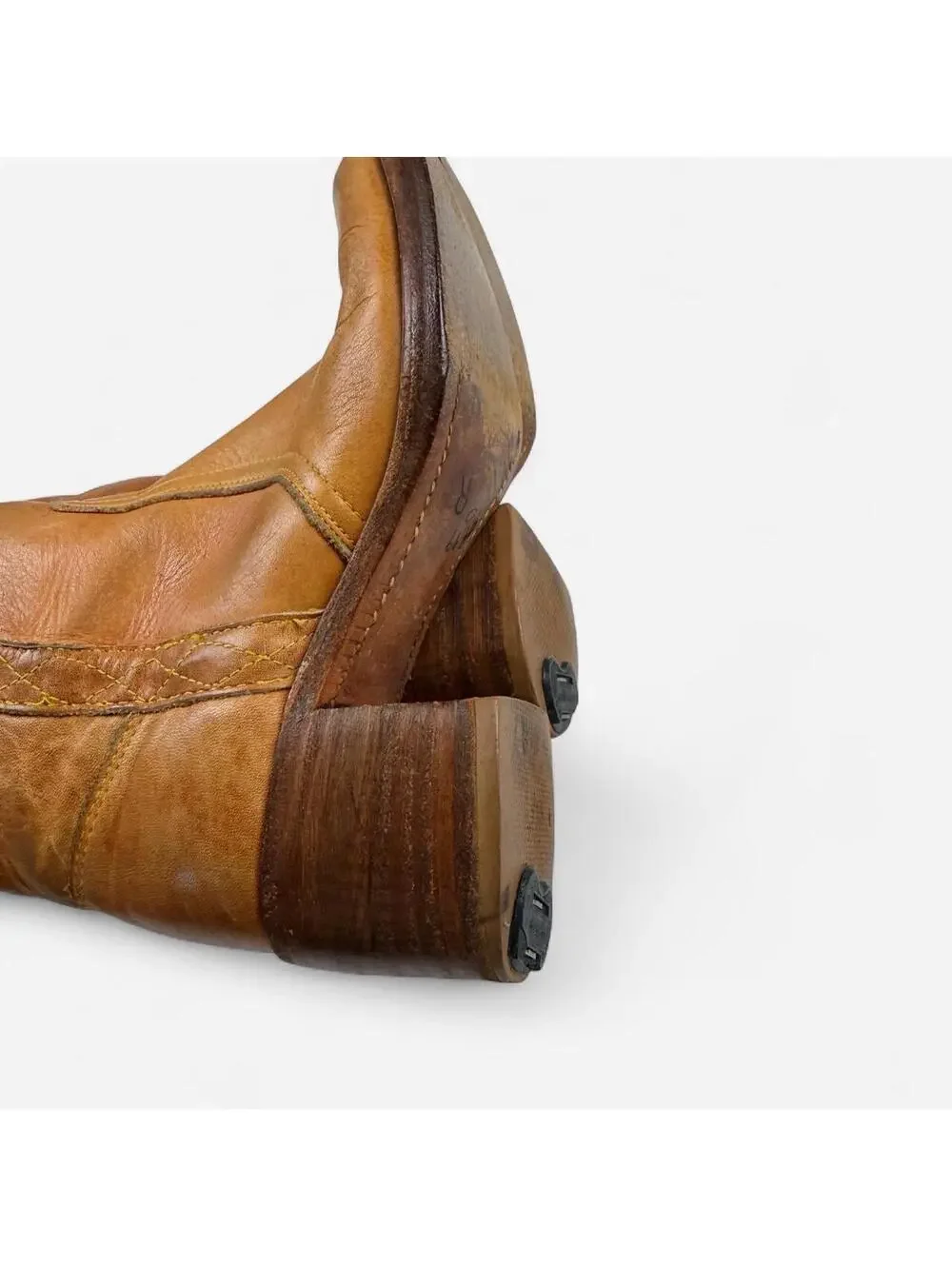Frye 60s 70s Campus Boots Tall Stacked Heel Pull On in Cognac Brown Black Label